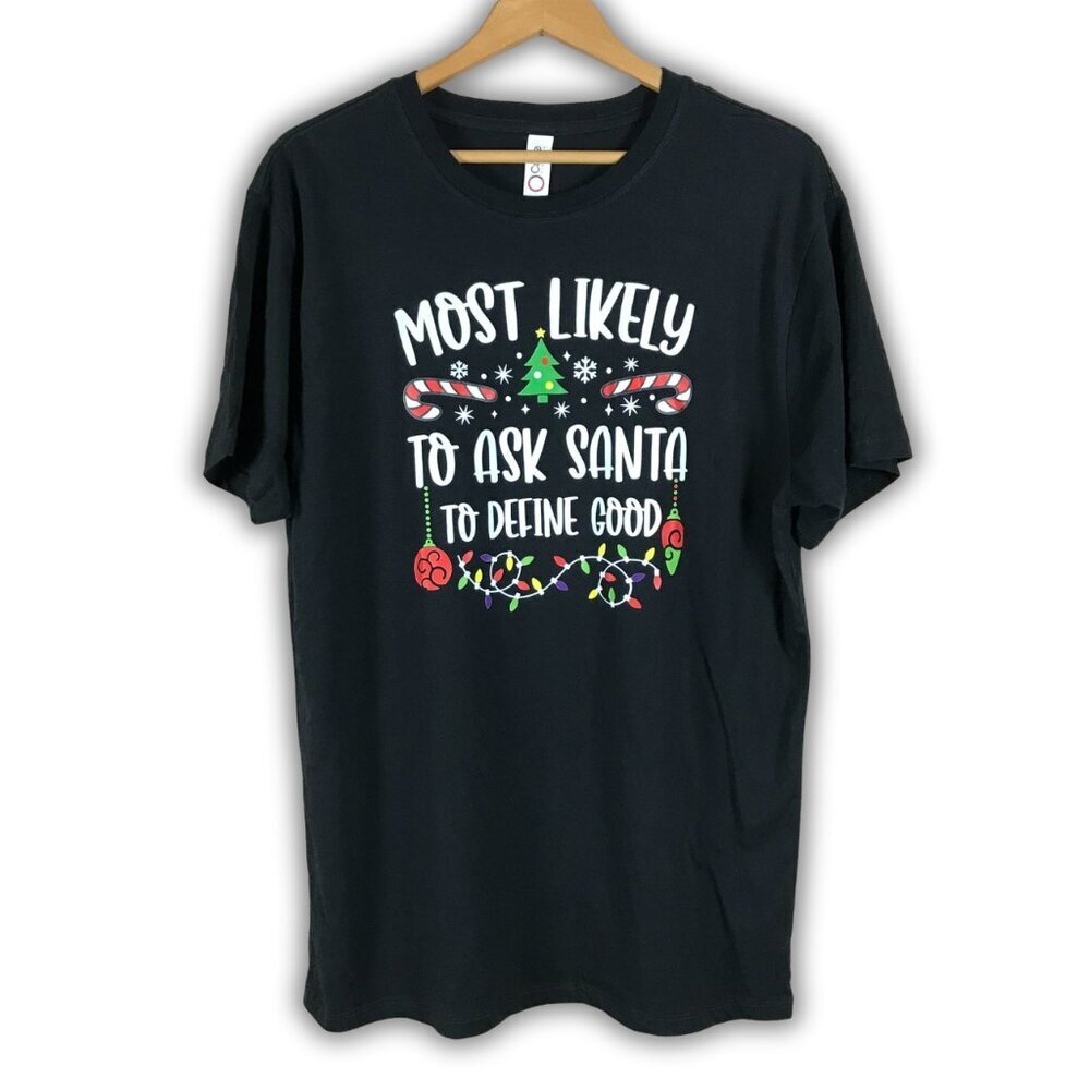 SANTA CHRISTMAS T-Shirt Black Short Sleeve LARGE